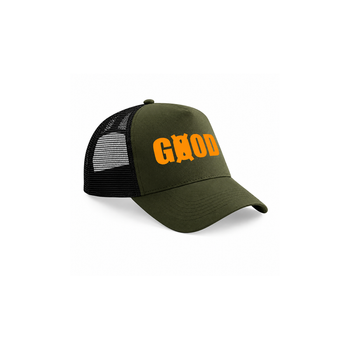 Casquette trucker kaki logo sérigraphié blanc GOODGOD Paris