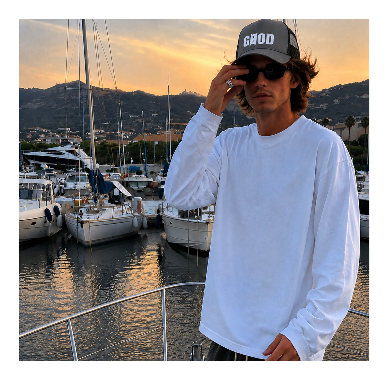Casquette trucker gris noir logo sérigraphié blanc GOODGOD Paris